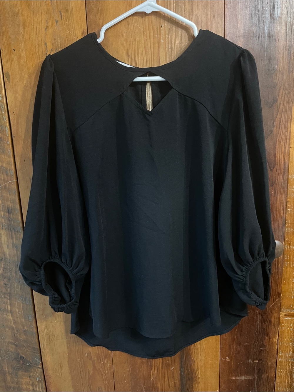 Maurices Black Puff-Sleeve Keyhole Blouse